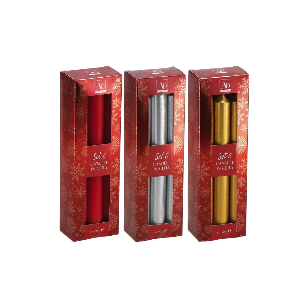 Ad S/6 Christmas Wax Candles 3 Colors Diam2Xh19