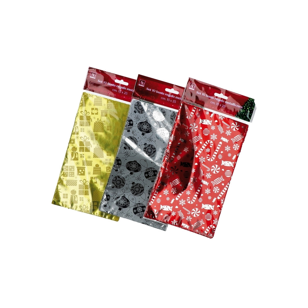 Ad S/6 Gift Bags Met 3 Christmas Decorations Cm20X35