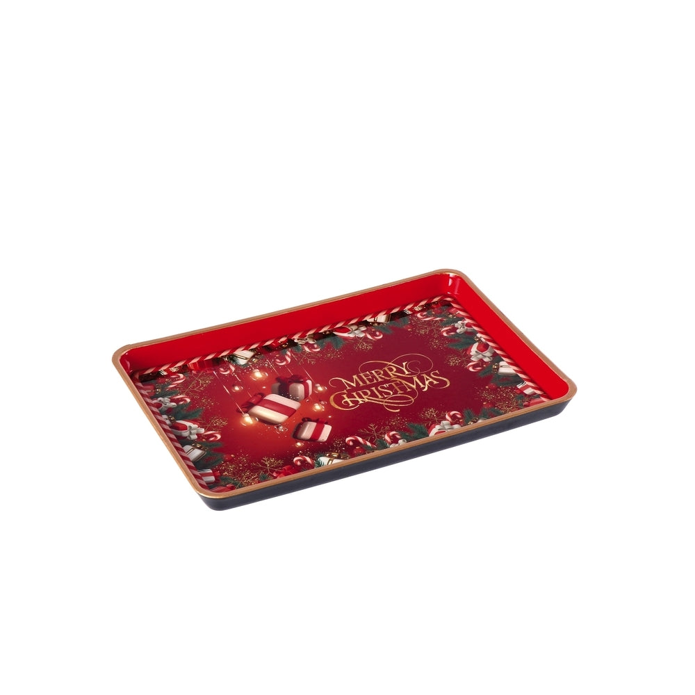 Ad Rectangular Plastic Christmas Tray 6 Decorations 31X21Xh2cm 1 random