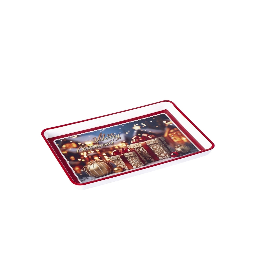 Ad Rectangular Plastic Christmas Tray 6 Decorations 31X21Xh2cm 1 random