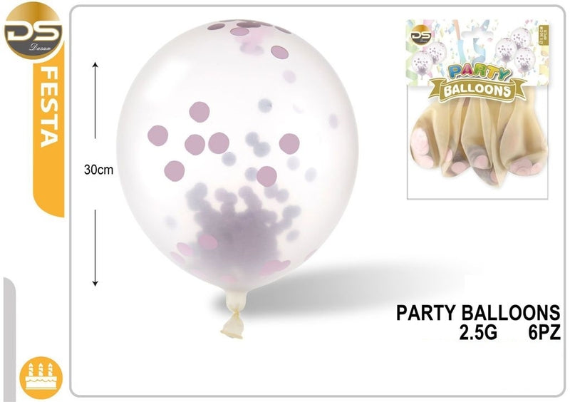 Dz - Party 6 Transparent Balloon With Confetti 4 Colors