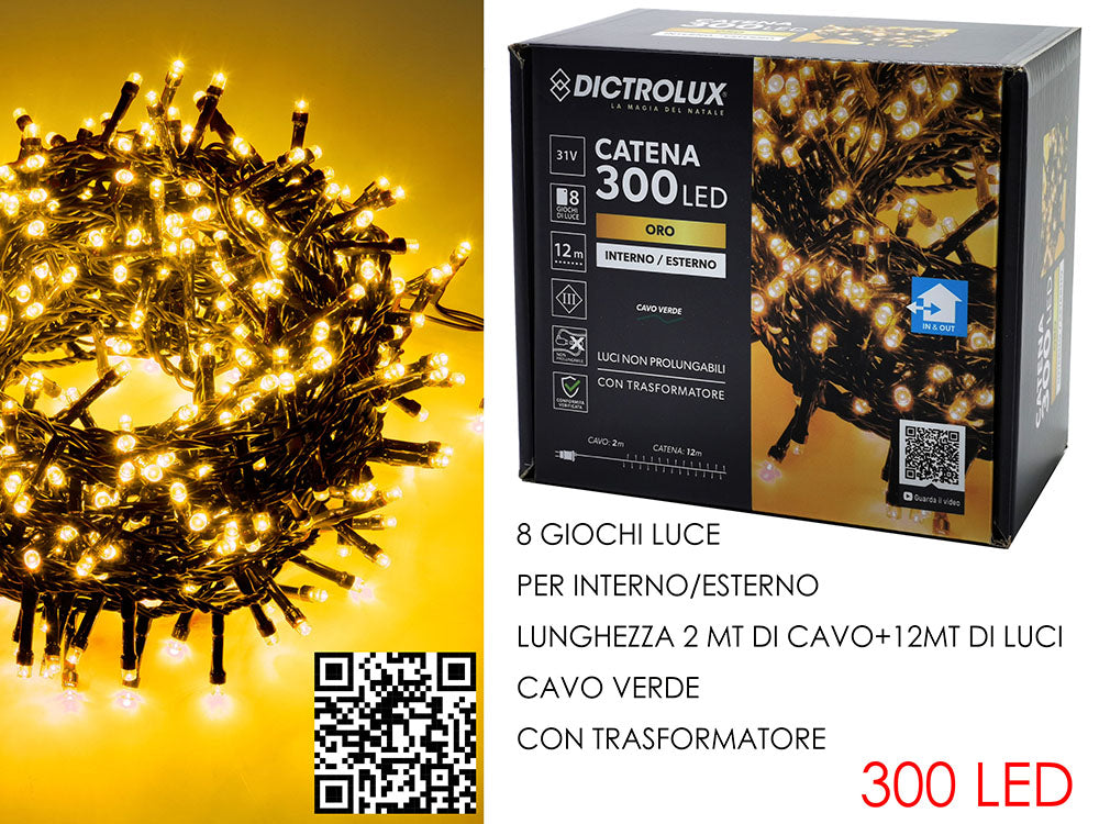 G.Natale 300 Luci Led Oro X Est. Programmabili