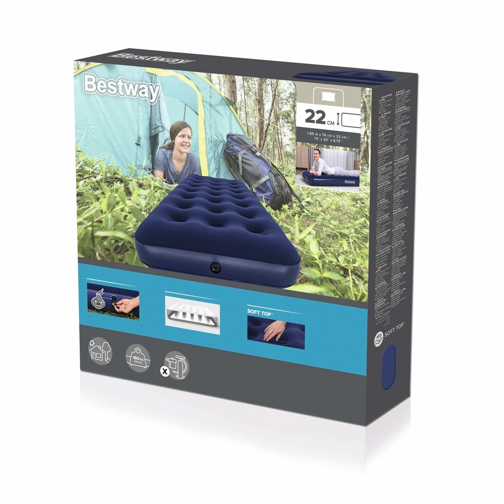 Bestway - Airbed Blue Flocked Single 185X76X22 Cm