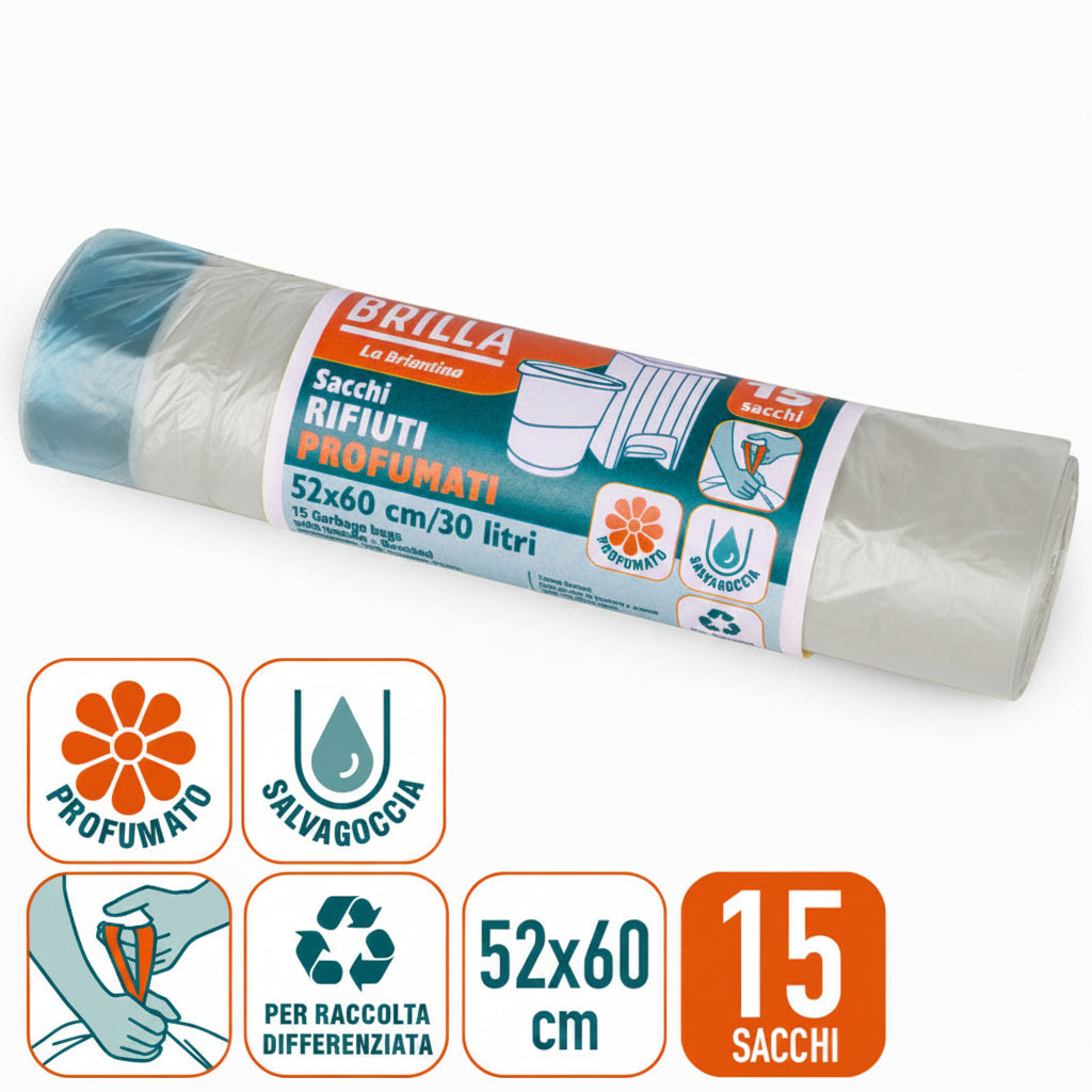 Brillà Sacchi Pattumiera Profumati 50X60 15Pz in Vari Colori