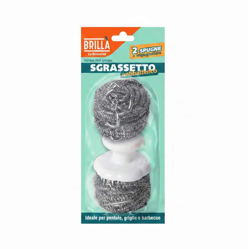 Brillà - Set Pulizia 2 Spugne Acciaio + Manichetto