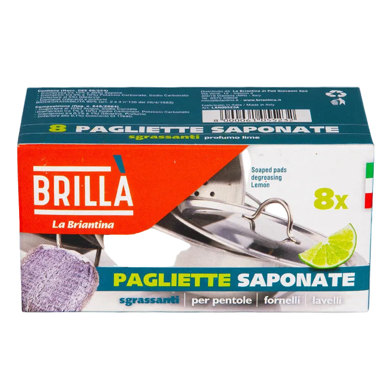 Brillà Lana di acciaio Sgrassante Saponata 8 Tamponi