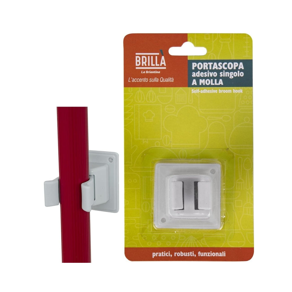 Single White Spring Adhesive Broom Holder