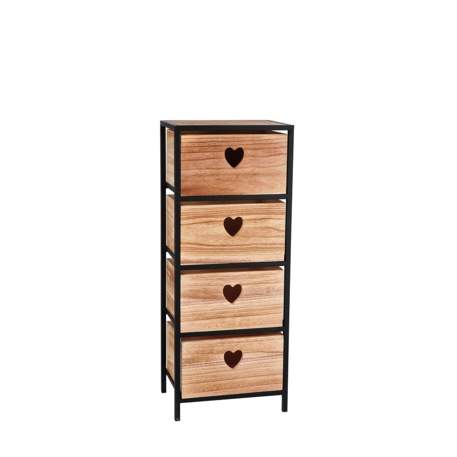 Ad - Mobiletto Legno e ferro 4 Cassetti 35X25Xh87Cm