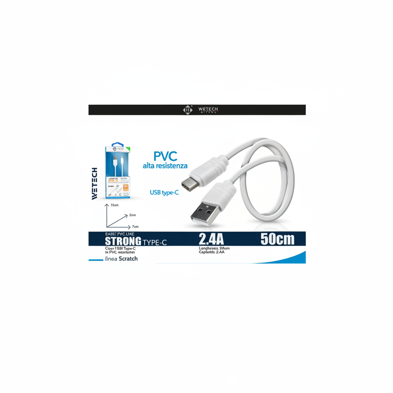 Wetech Cavo Usb-C Basic 2A 50Cm - Bianco