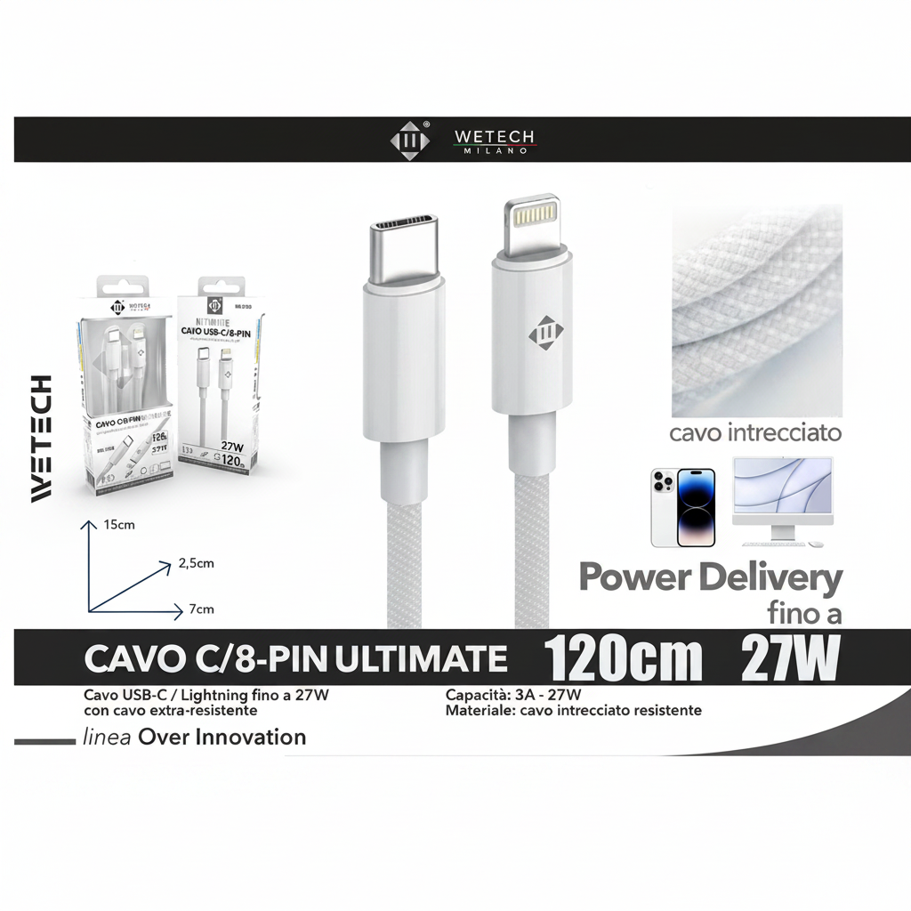 Wetech Cavo Usb C-8Pin 120Cm 27W