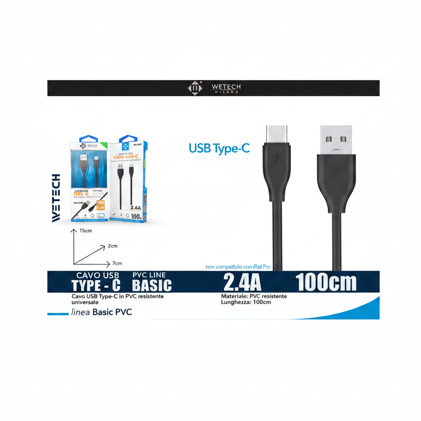 Wetech Cavo Usb-C Basic 2.4A 100Cm-Nero