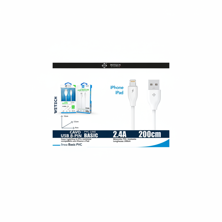 Wetech Cavo Lightning Basic 2.4A 200Cm-Bianco