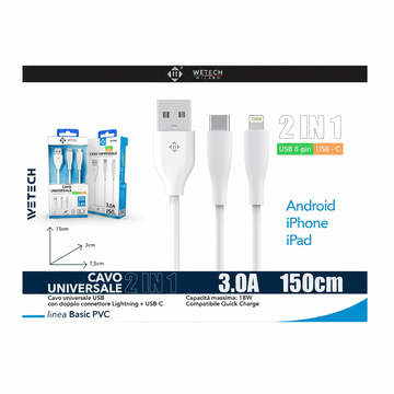 Wetech Cavo 2 In 1 Usb 8Pin  C 150Cm