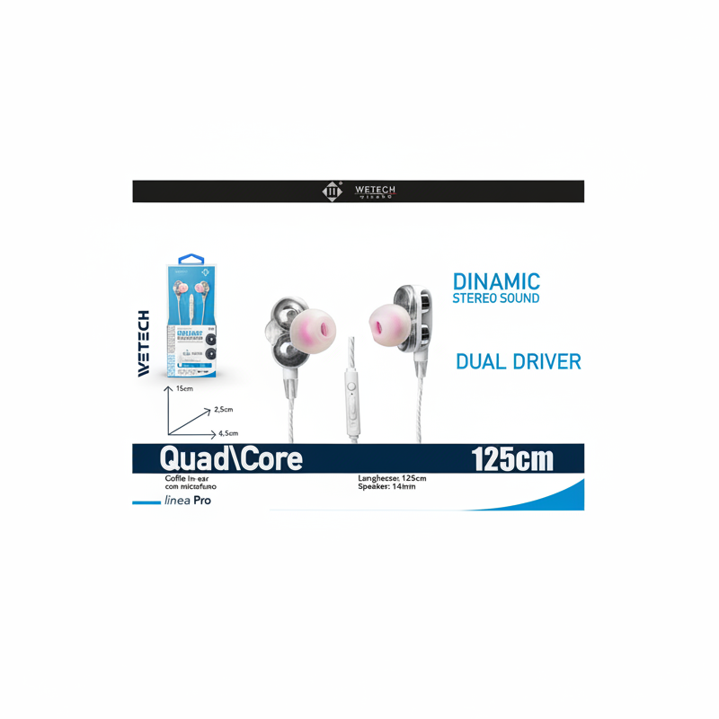 Wetech Auricolari Dinamic Dual Driver C/Mic E Regolatore Vol