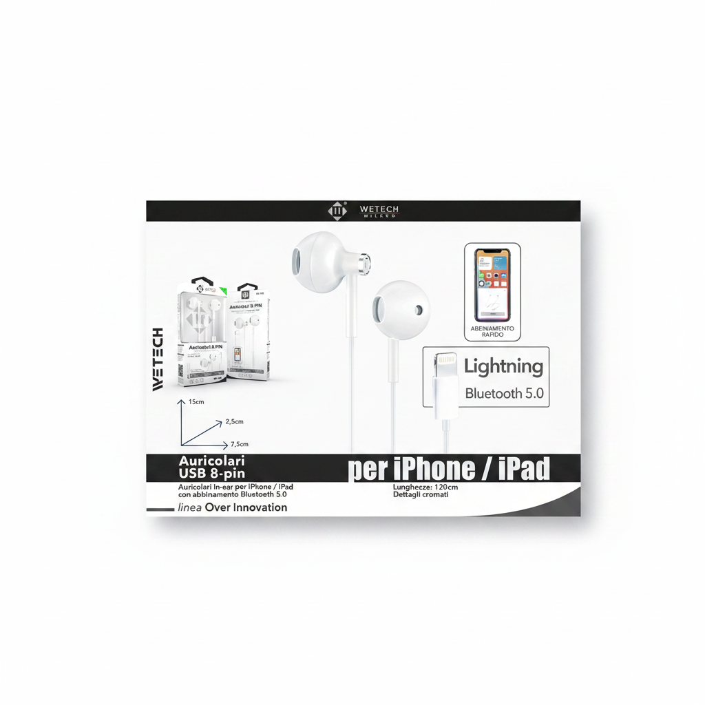 Wetech Auricolari 8 Pin C/Regolazione Volume