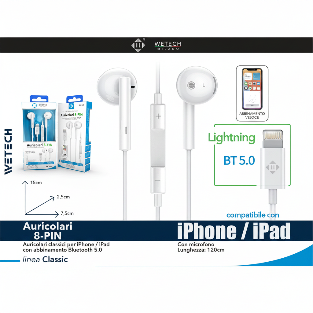 Wetech Auricolari Usb 8 Pin C/Controllo Volume