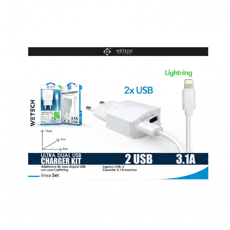 Wetech Set Casa Caricatore 31A Con Cavo Usb Light