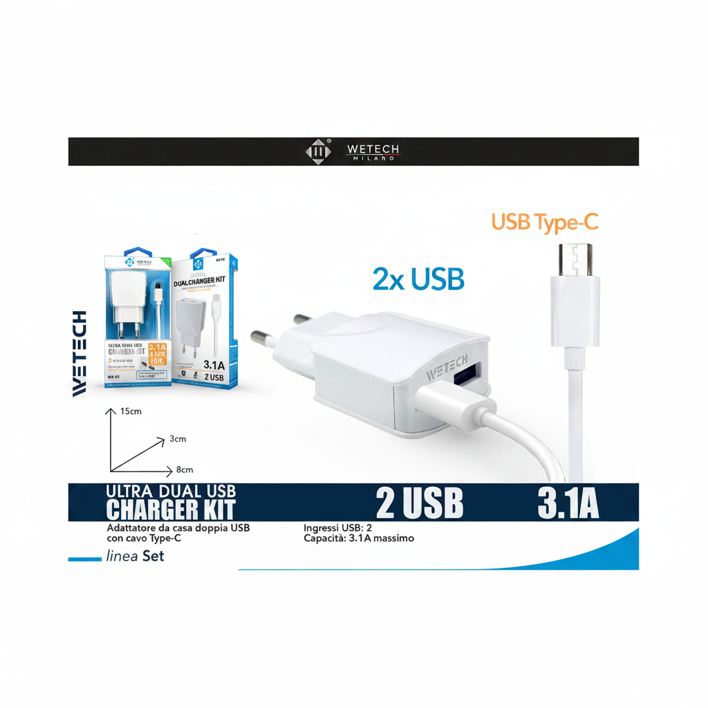 Wetech Set Casa Caricatore 31A Con Cavo Type C 10