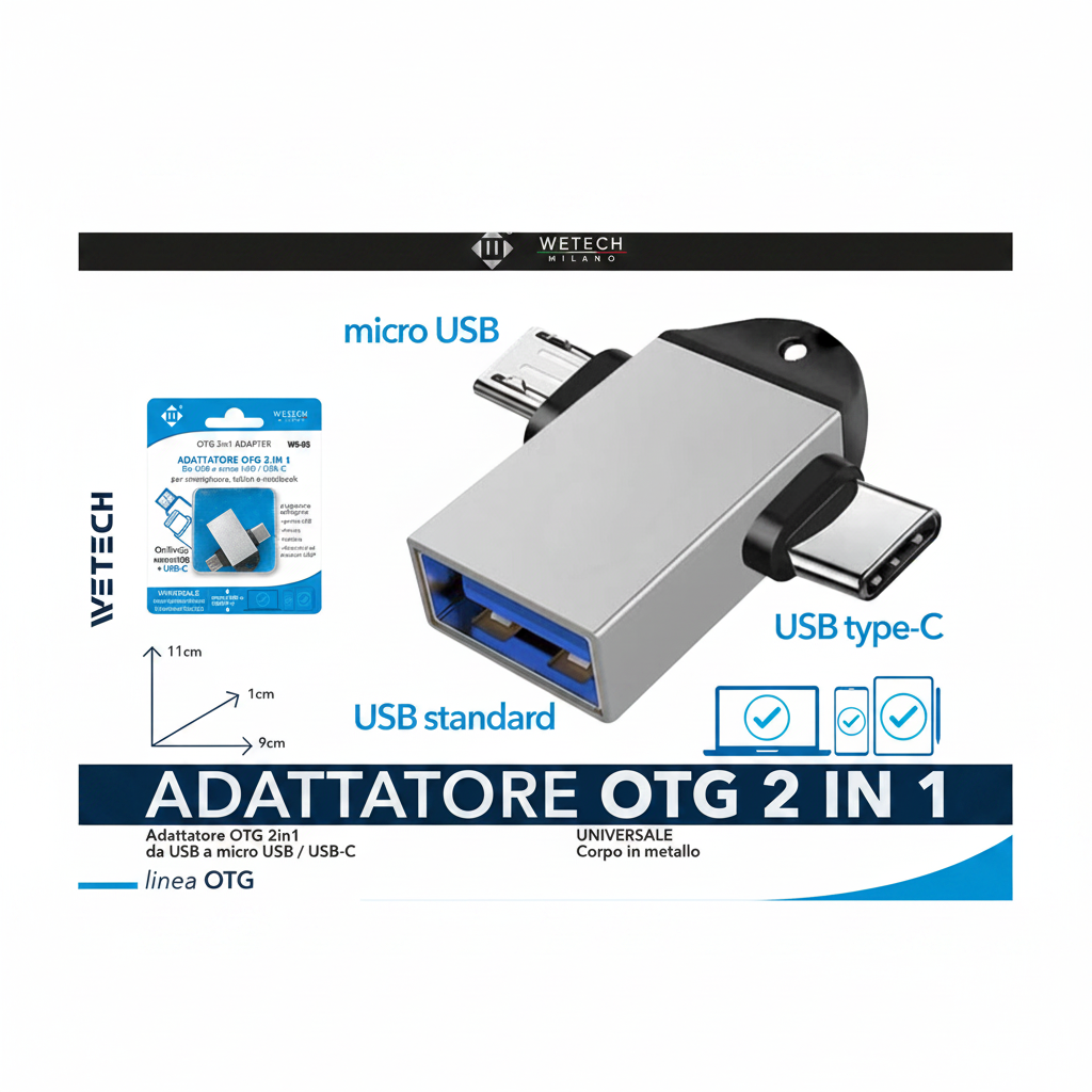 Wetech Adattatore Otg 2In1 Usb-Micro Usb- Type C Ws931