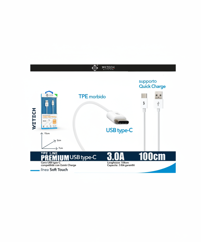 Wetech Cavo Usb-C In Tpe Premium 3.0A 1Mt Wa630