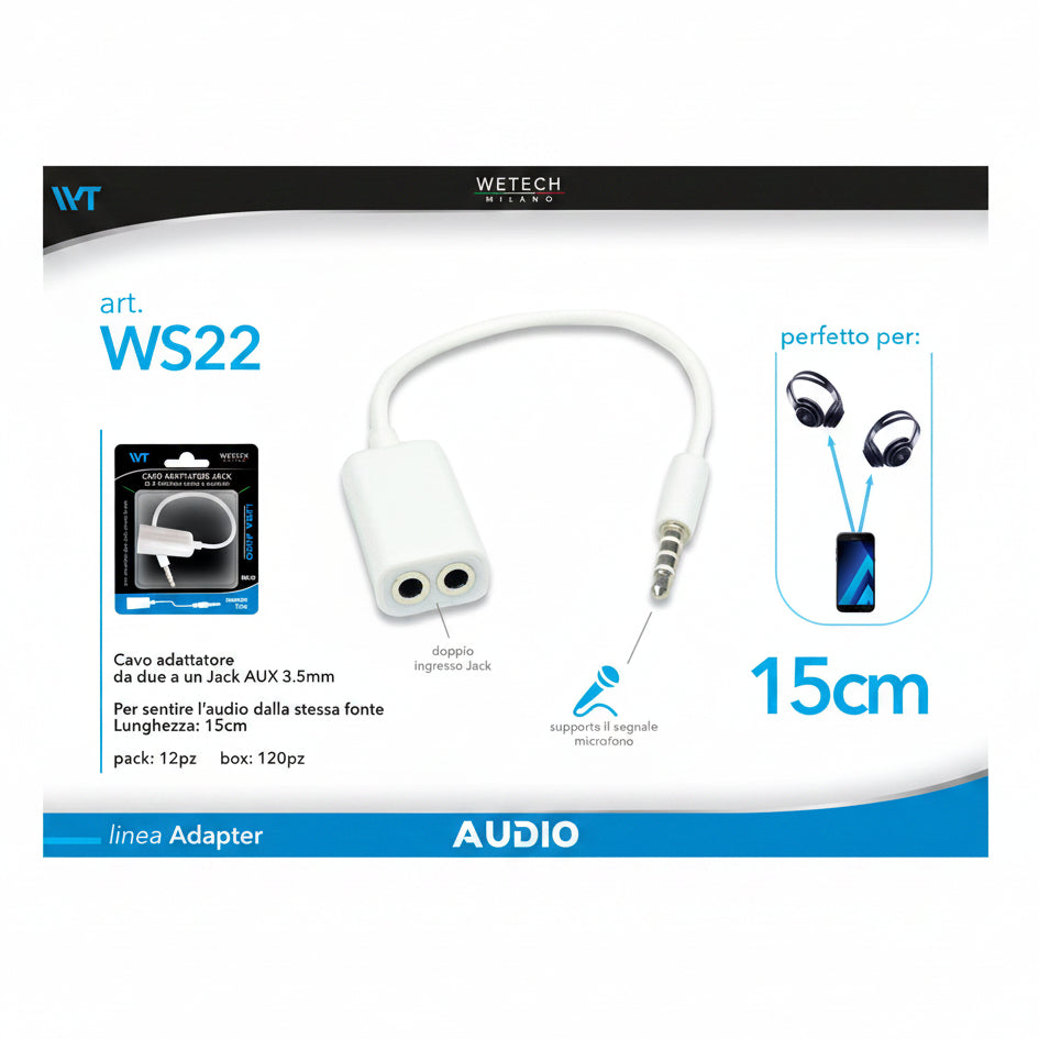 Wetech Adattatore Audio Jack F-2 Jack 3.5Mm