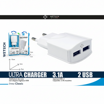 Wetech Adattatore Da Muro 2 Usb 3A