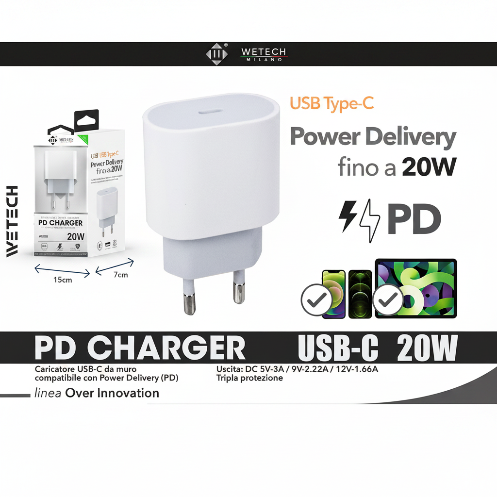 Wetech Adattatore Da Casa Usb-C Pd 20W