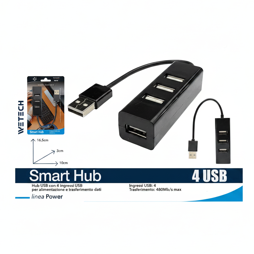 Wetech Hub Usb Con 4 Ingressi Per Trasferimenti Dati