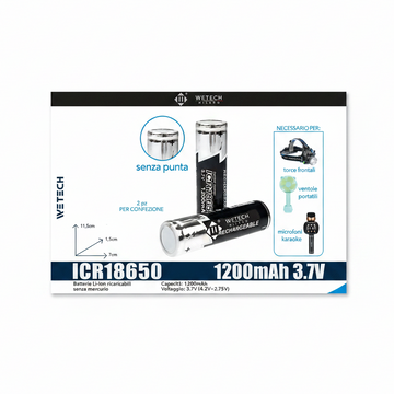 Wetech Batteria Li-Ion Ricaricabile Icr18650-1200Mah Senza P