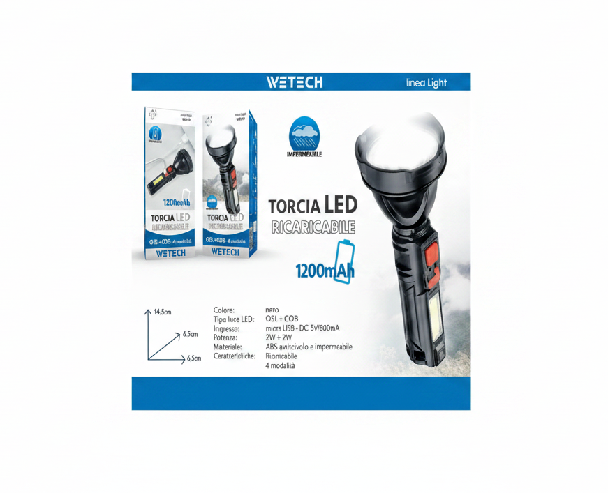 Wetech Torcia Usb Ricaricabile 4 Modalita