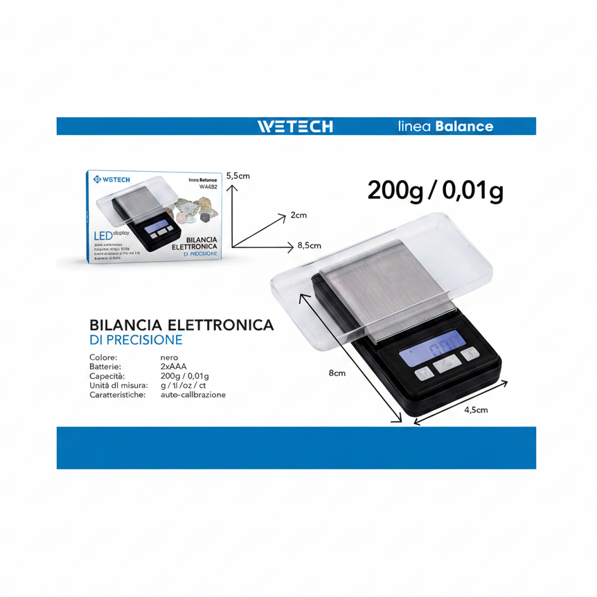 Wetech Bilancia Elettronica Di Precisione 200G/0.01G