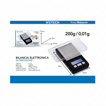 Wetech Bilancia Elettronica Di Precisione 200G/0.01G