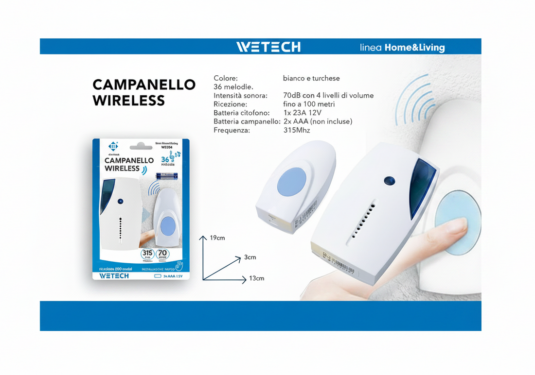 Wetech Campanello Wireless 2Xaaa
