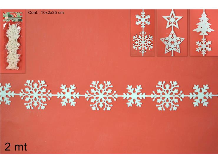 Christmas Ghirlanda Feltro 2Mt Decor Nat 3Ass Bianco