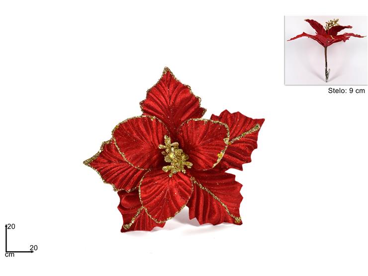 Christmas Pinzone Fiore 20Cm C/ Glitter Rosso