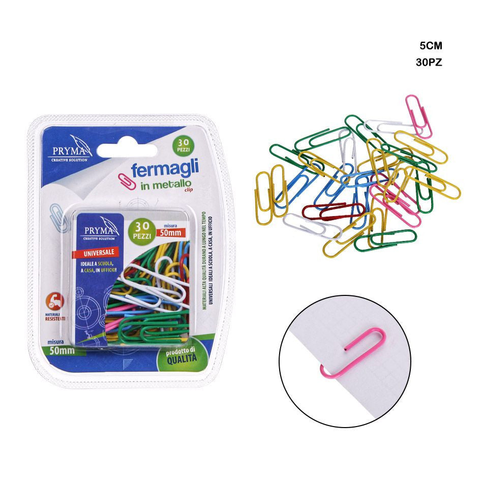 Pryma Fermagli Plastificati Colorati 50Mm 30Pz