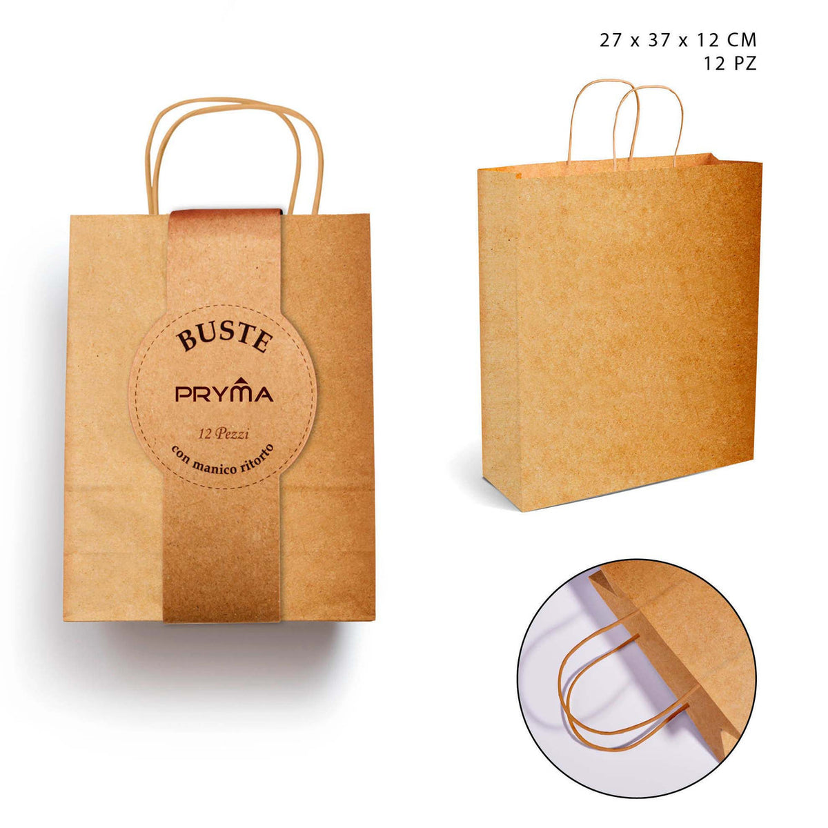 Dc - Busta Con Manico Ritorto 27X37X12Cm Naturale