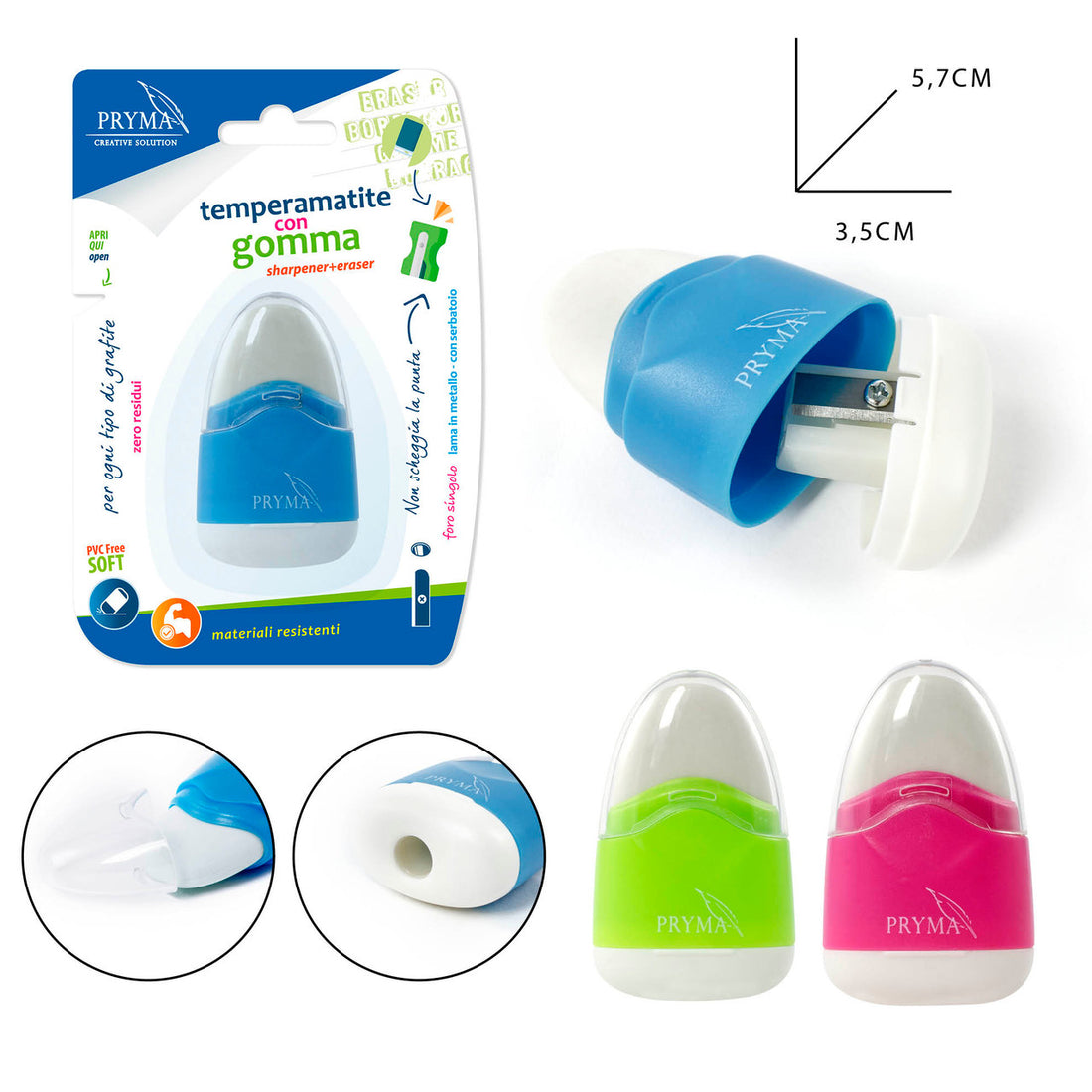 Pryma - 1 Hole Pencil Sharpener with Built-in Eraser