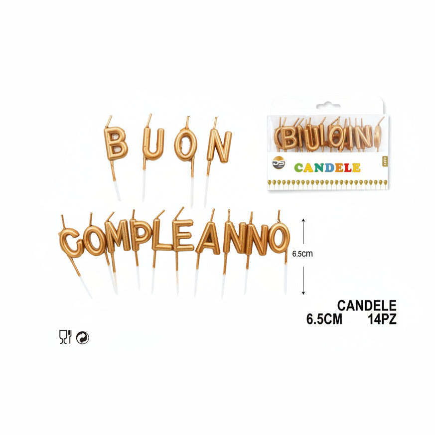 Dz - Party Candele Buon Compleanno 14Pz Oro