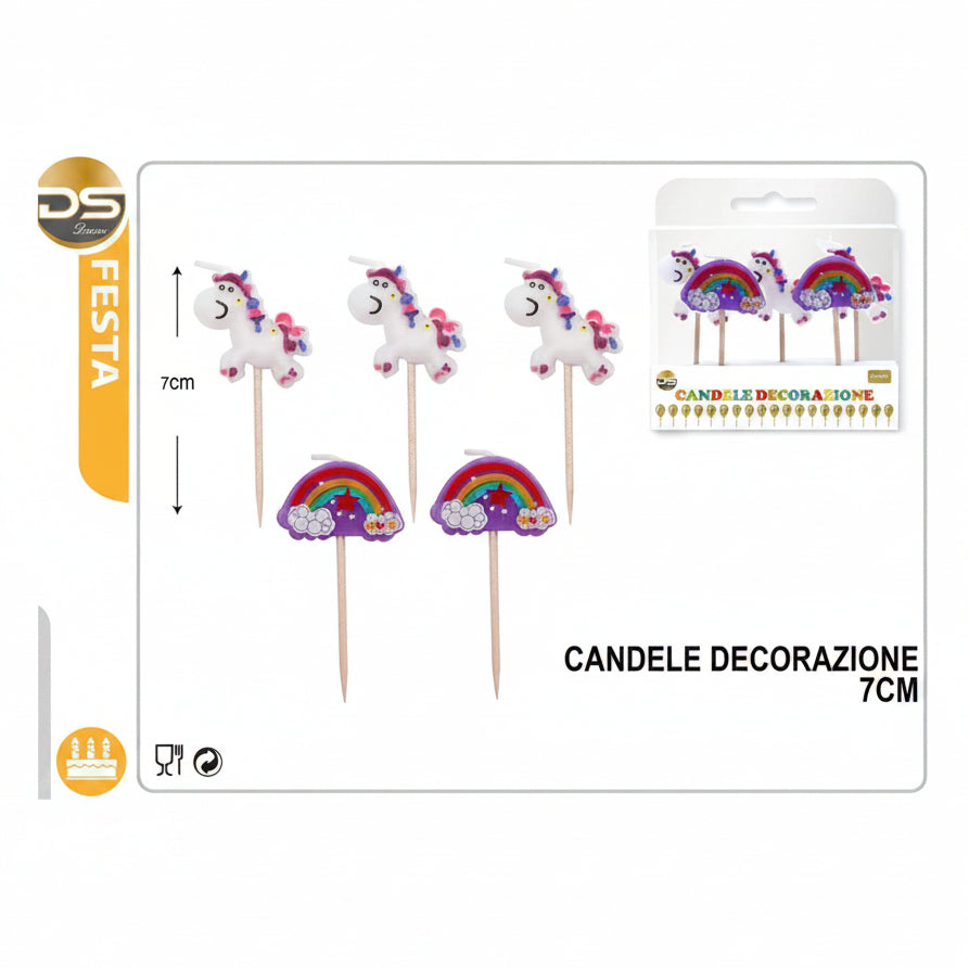 Dz - Party Candele Decorate Unicorno 7Cm
