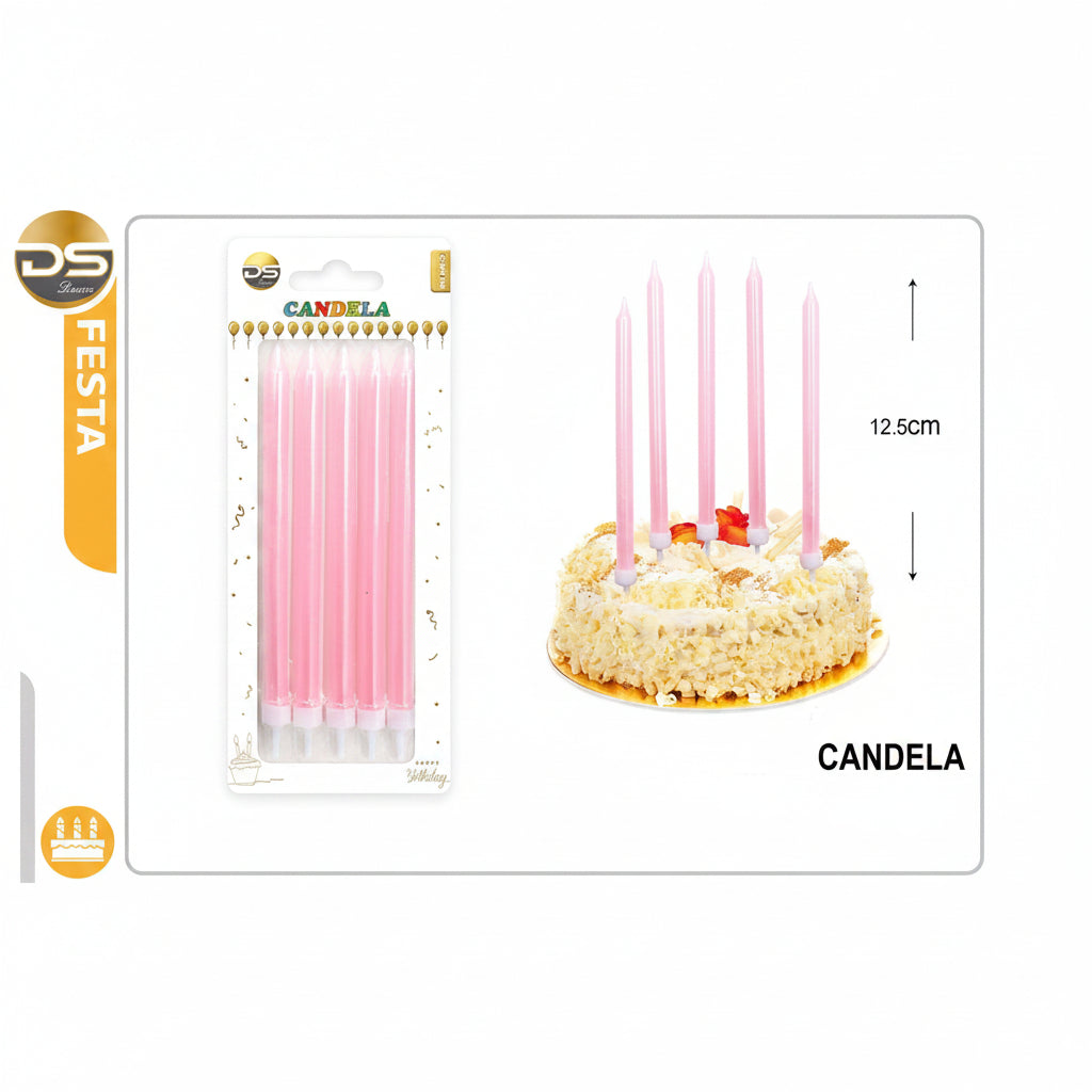 Dz - Party Candele Decorative 12.5Cm 5Pz Rosa
