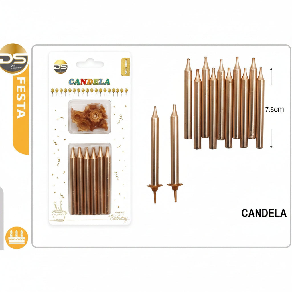 Dz - Party Candele Decorative Oro 7.8Cm 12Pz