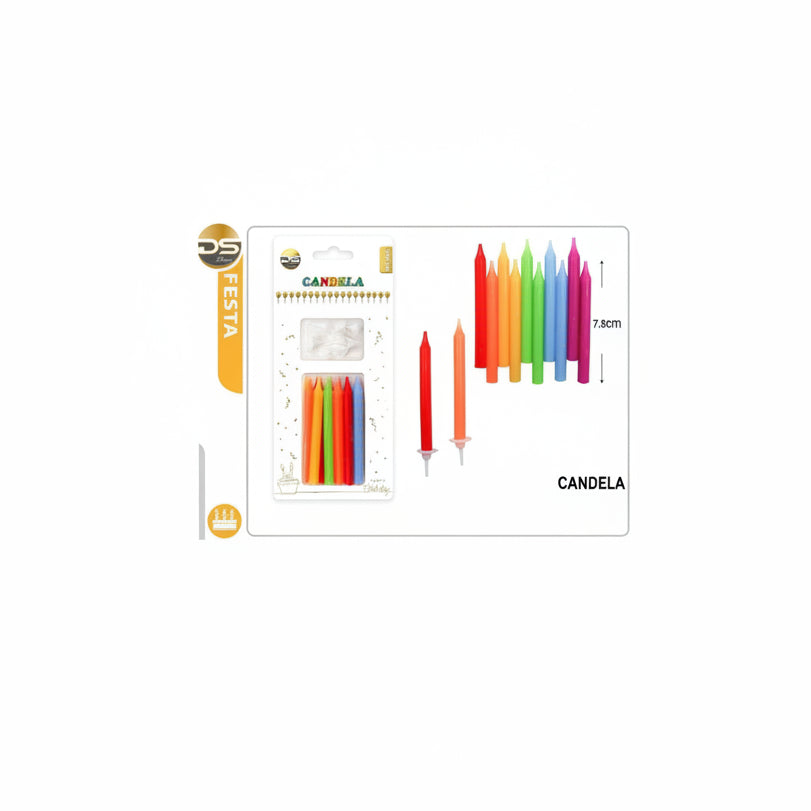 Dz - Party Candele Decorative Multicolore 7.8Cm 12Pz