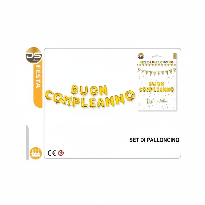 Dz - Party Set Palloncini Decorati 12Pz Buon Compleanno Oro