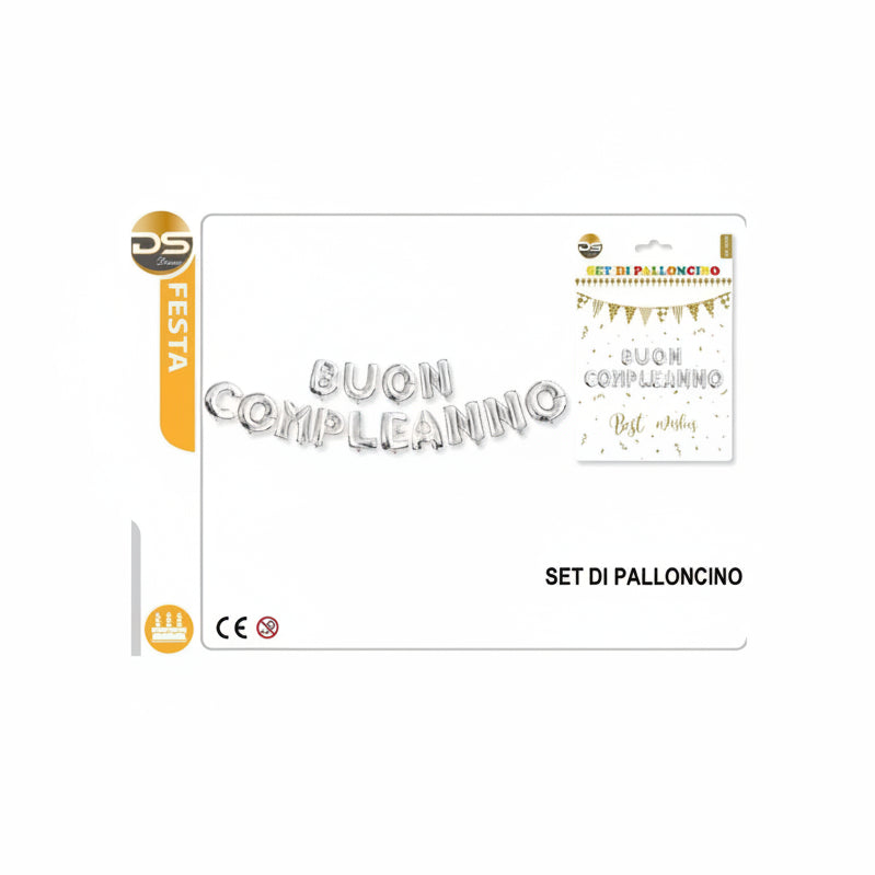 Dz - Party Set Palloncini Decorati 12Pz Buon Compleanno Argento