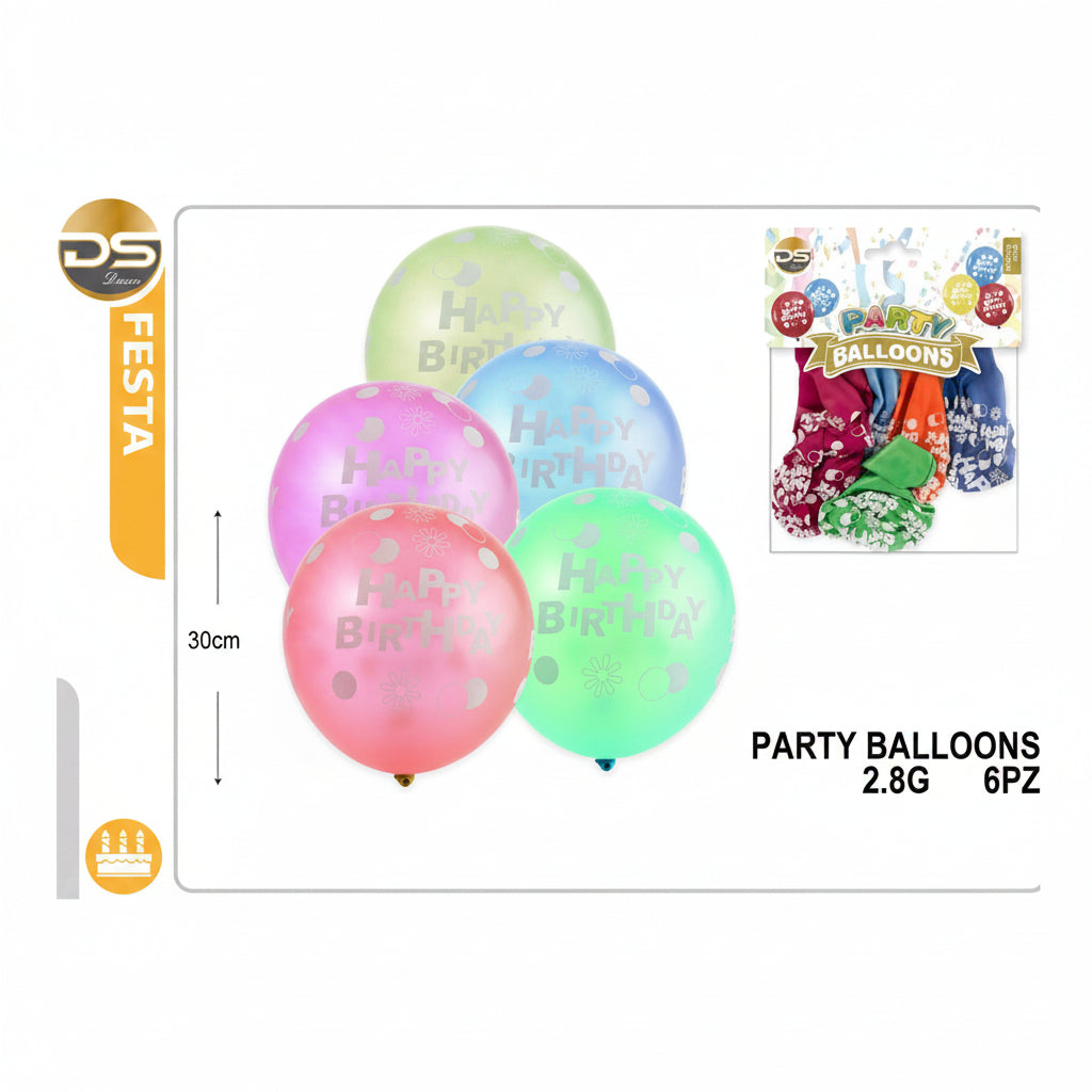 Dz - Party Palloncini Hb Colori Misti 2.8G 30Cm 6Pz