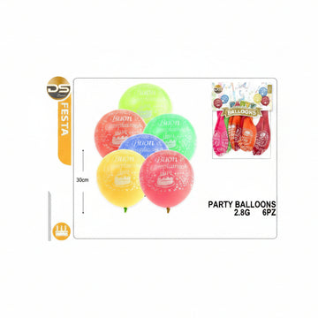 Dz - Party Palloncini Bc Colori Misti 2.8G 30Cm 6Pz
