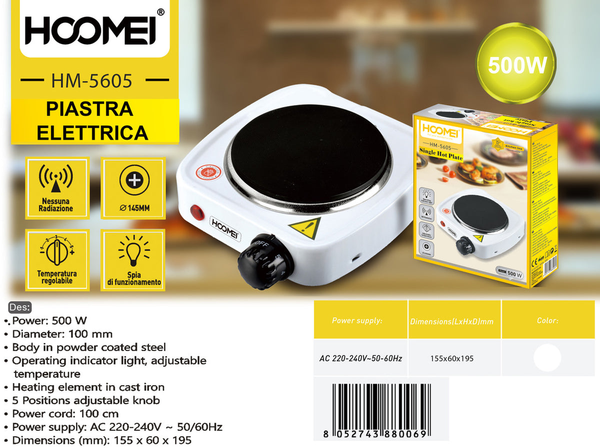 Hoomei Piastra Elettrica Singola 500W