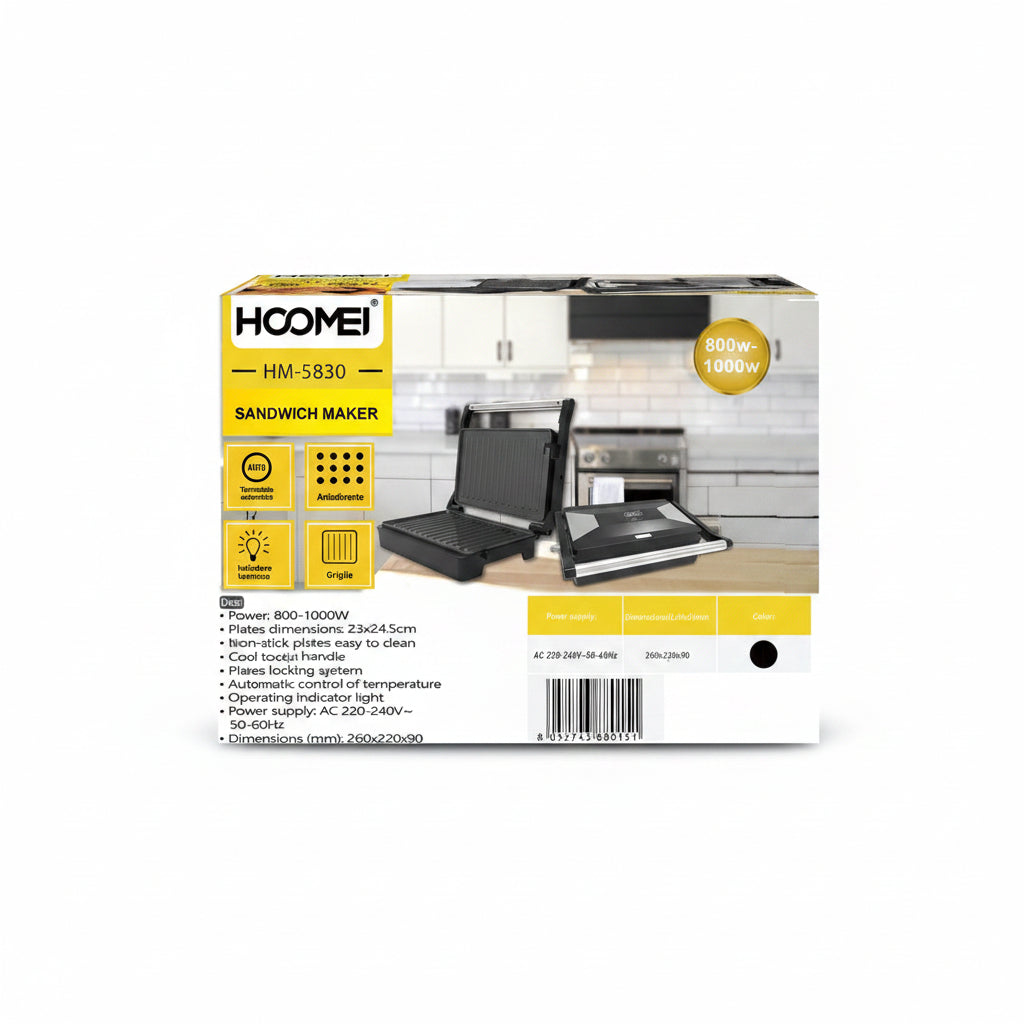 Hoomei - Piastra Elettrica Per Toast/Panini 750W Hm-5830