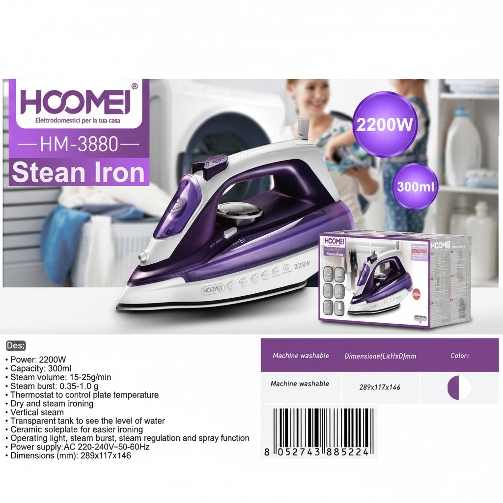 Hoomei - Ferro Da Stiro A Vapore 2200W